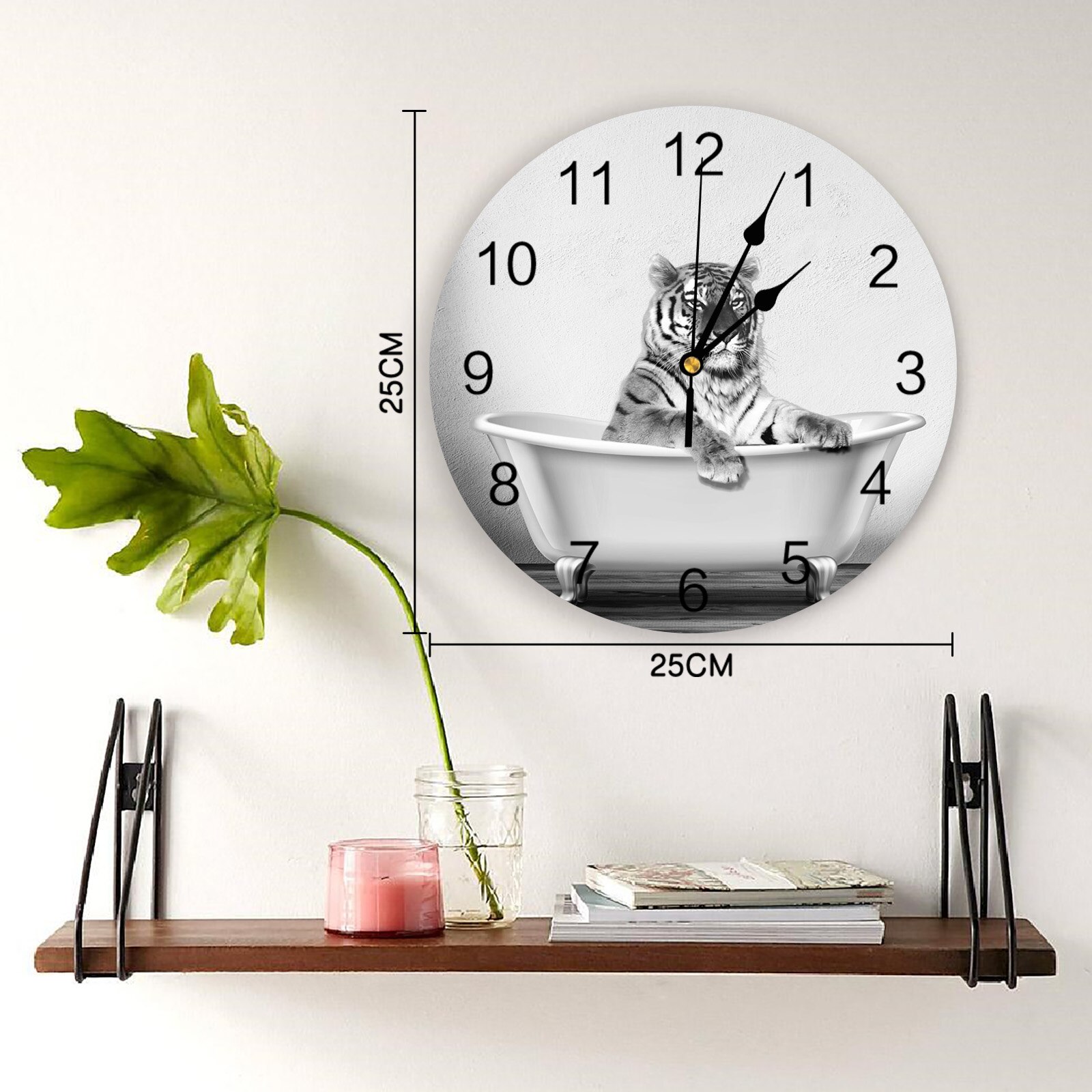 Bathtub Animal Tiger Black White Wall Clock Home Decor Bedroom Silent Oclock Watch Wall Digital Clock Wall Clock Modern