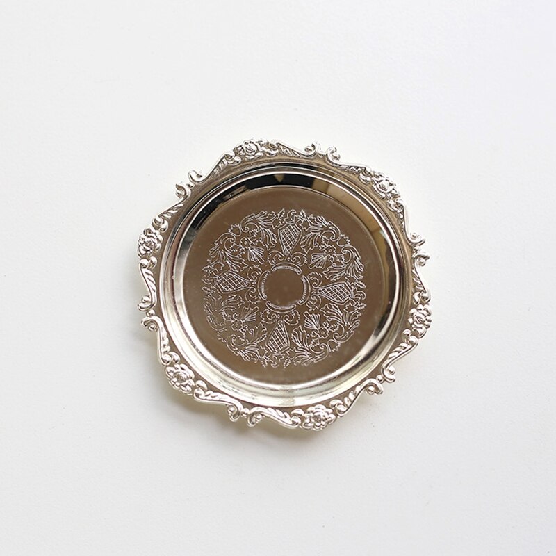 Metal Sauce Plate Round Tray for Fruit Dessert Cake Decorating Storage Plates for Necklace Ring Earrings Show Photo Props: S2  Tray