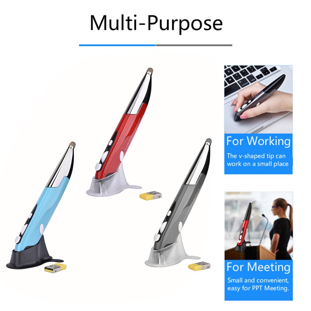 PR-06 3 in 1 Stylus Pen RF 2.4GHz Wireless Mouse Pen Presenter PPT Clicker Vertical Pen Shape Computer Stylus Battery Mouse