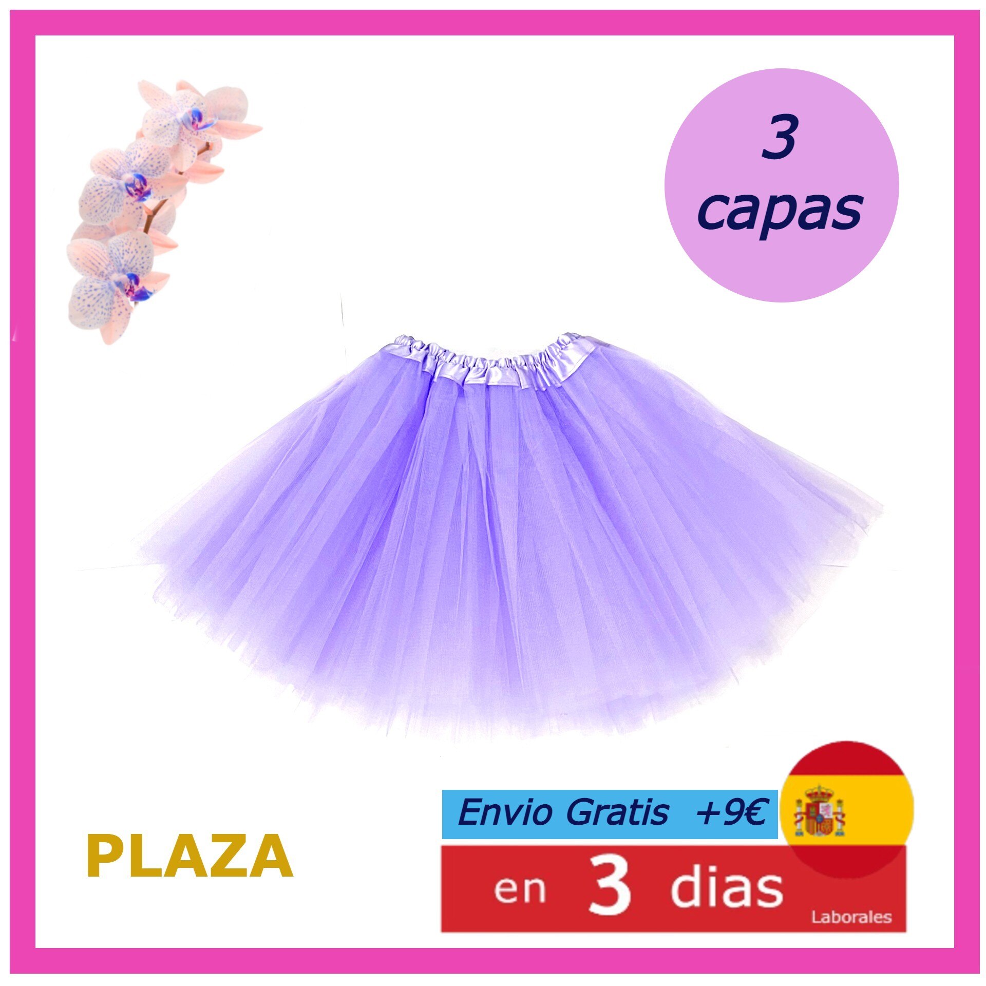 Falda Tutus para niñas o mejer, tutú de 30cm o 40cm con 3 capas de tul, Carnaval de Cadiz,Cumpleaños,Disfraz,Baile,Ballet,Pricesa,Celebraciones,Danza,Cosplay,Carnaval,Halloween