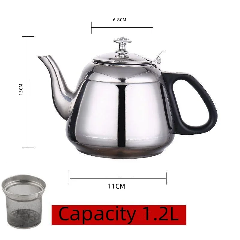 1.2l/1.5l/2l vattenkokare med filter rostfritt stål korn tekannor bärbar spis metall kaffekanna gas induktion hemma camping: Vit