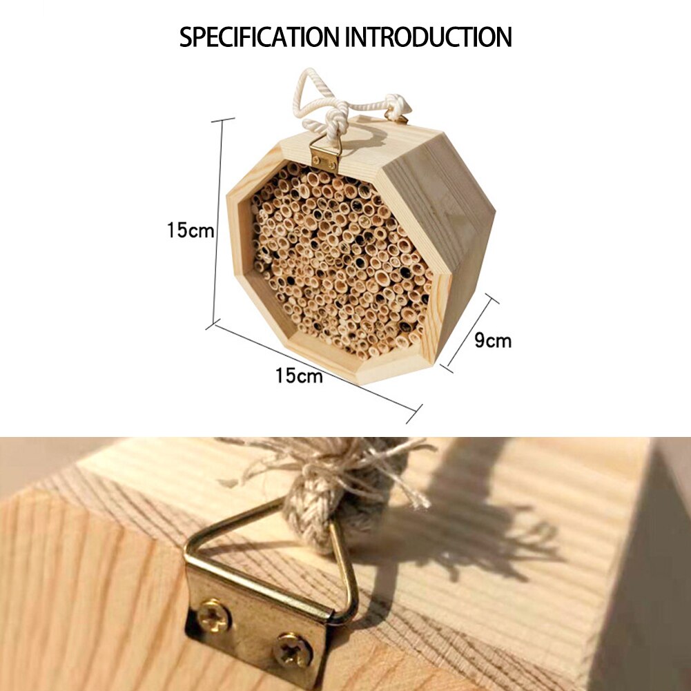 6x6x3.5 inch Wooden Insect Bee House Hotel Natural Bee House Hive Habitat Outdoor Garden Home for Ladybirds lacewings