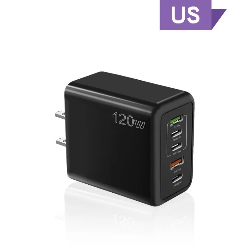 120W 5 Port USB Charger Type C QC 3.0 Fast Charging Mobile Phone Wall Adapter EU/US/UK Plug for iPhone 15 Samsung Xiaomi Huawei: DE