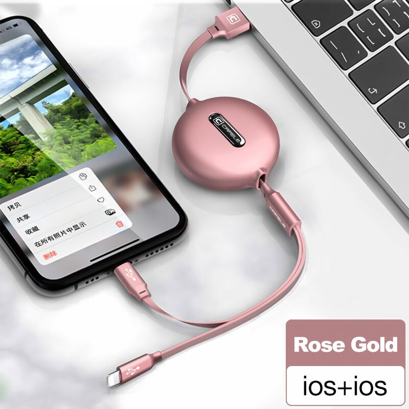Cafele Retractable 3 in 1 USB Cable Micro Type C USB Cable for iPhone X 3A Fast Charging Cable for Huawei Samsung Phone Charger: rose gold 2in1