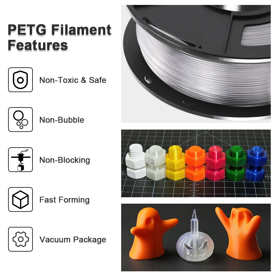 PETG 3D Printer Filament 1.75mm Transparent White PETG Plastic Tolerance /-0.02mm for DIY printing fast