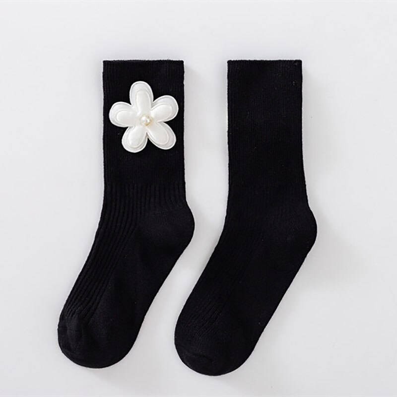 Calzini tubolari a strisce di fiori di moda coreana principessa divertente ginocchio di cotone nero abiti lunghi alti per ragazze roba economica per bambini: double flower / 1-3 years old