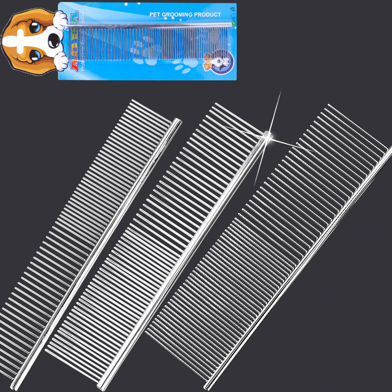 Pet Stainless Steel Comb Cat and Dog Comb Grooming Tool Poodle Finishing Butter Comb with Different Spaced Rounded Teeth 19cm