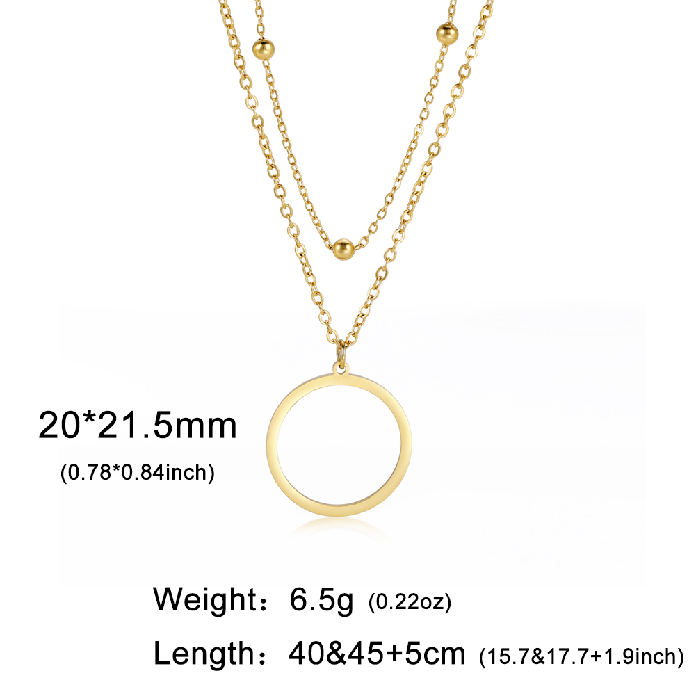 Teamer-Cadena de doble cuenta para mujer, collar con colgante de círculo hueco, Color dorado, collares simples populares de acero inoxidable, joyería: Rojo-marrón