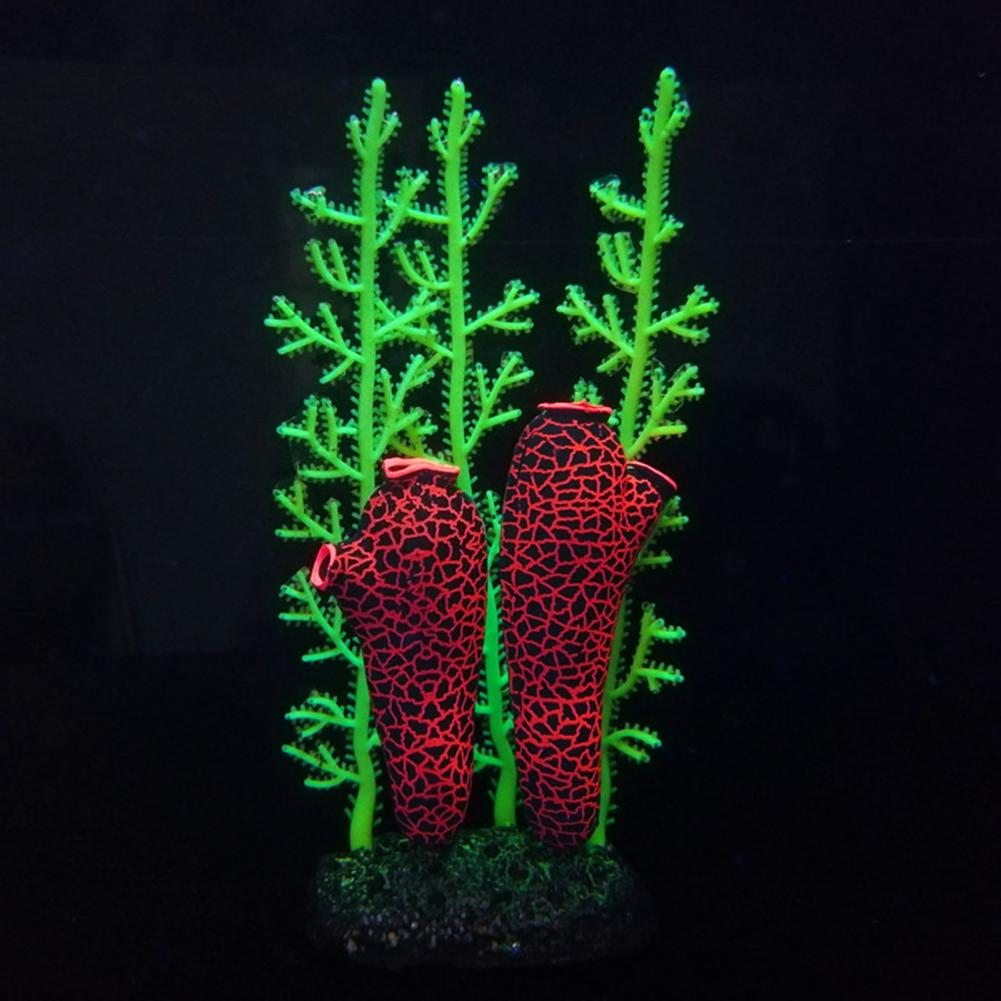 Simulação de silicone para aquário, planta marinha fluorescente de algas marinhas, enfeite colorido para aquário, decoração de aquário