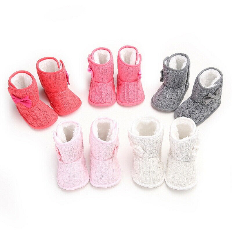 Baby Meisje Jongen Effen Grijs Snowboots Winter Strik Laarsjes Baby Peuter Pasgeboren Crib Schoenen 0-18M