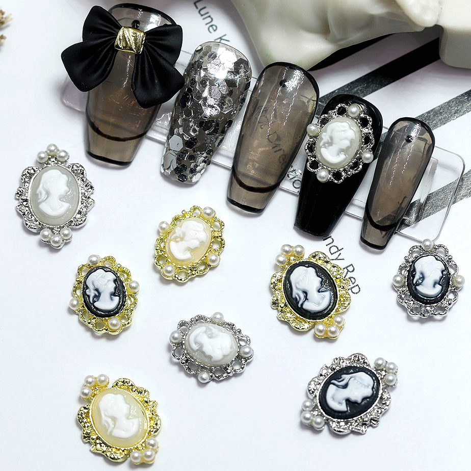 5 uds barroco Vintage belleza cabeza decoración de uñas accesorios de joyería dijes diamantes de imitación perla Metal suministros de manicura herramienta