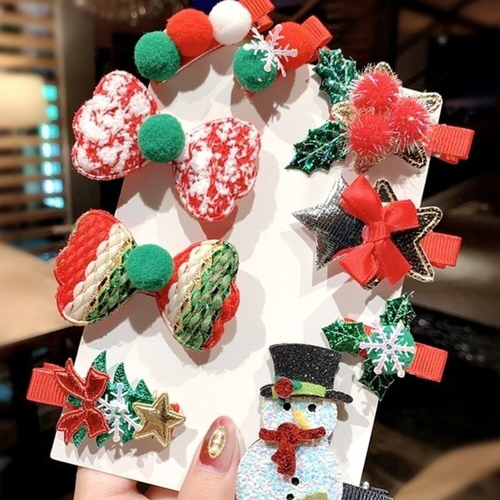 5pcs/set Christmas Hair Accessories Snowman Santa Claus Side Hair Pinch Autumn Winter Lovely Christmas Hairpin Set Jewelry