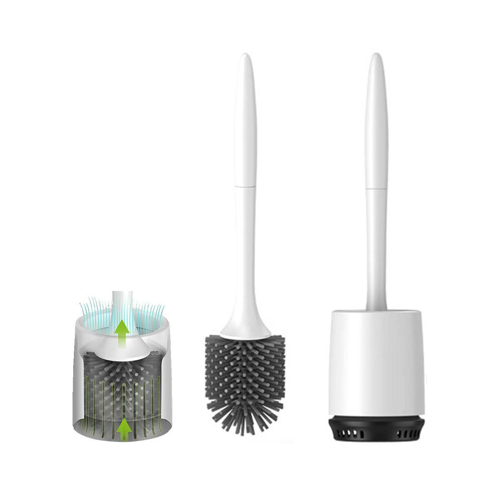 Toalettbørste i silikon med myk børste, toalettbørste på badet og holdersett, konstruert av slitesterk termoplastisk gummi: Gulvstående