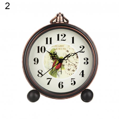Vintage Desktop Metal Flower Bird Pattern Silent Alarm Clock with Hollow Pointer: 2