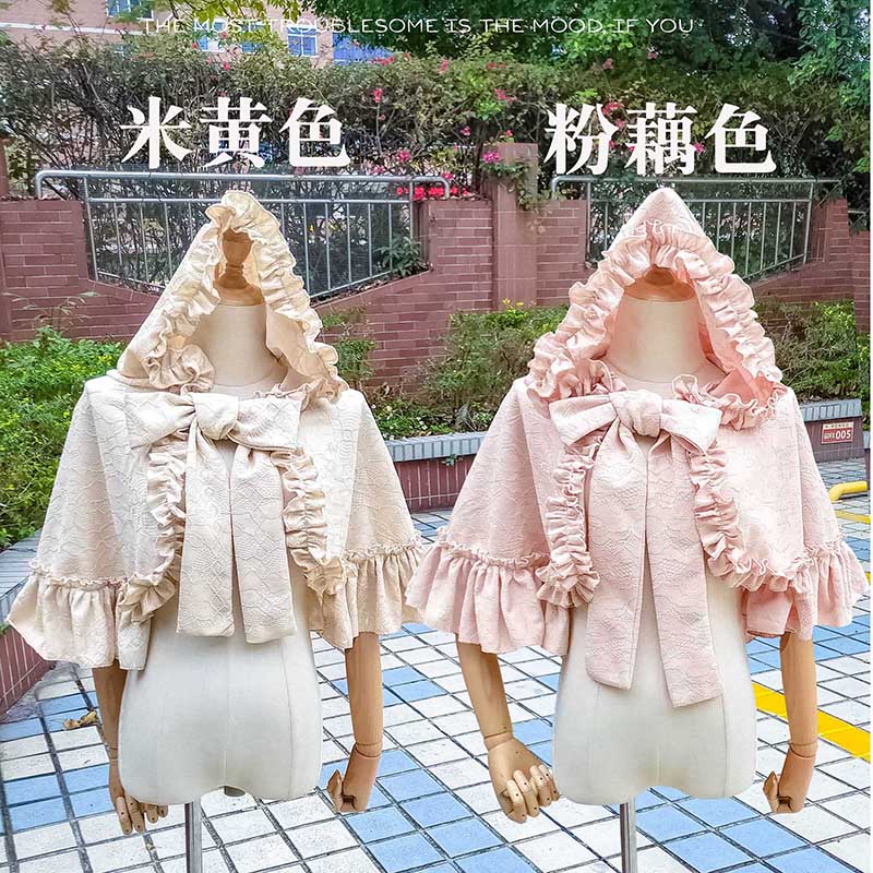 Lolita retro palace lace cape lolita hooded outer shawl jacket female victorian shirt loose gothic lolita top loli cos lolita
