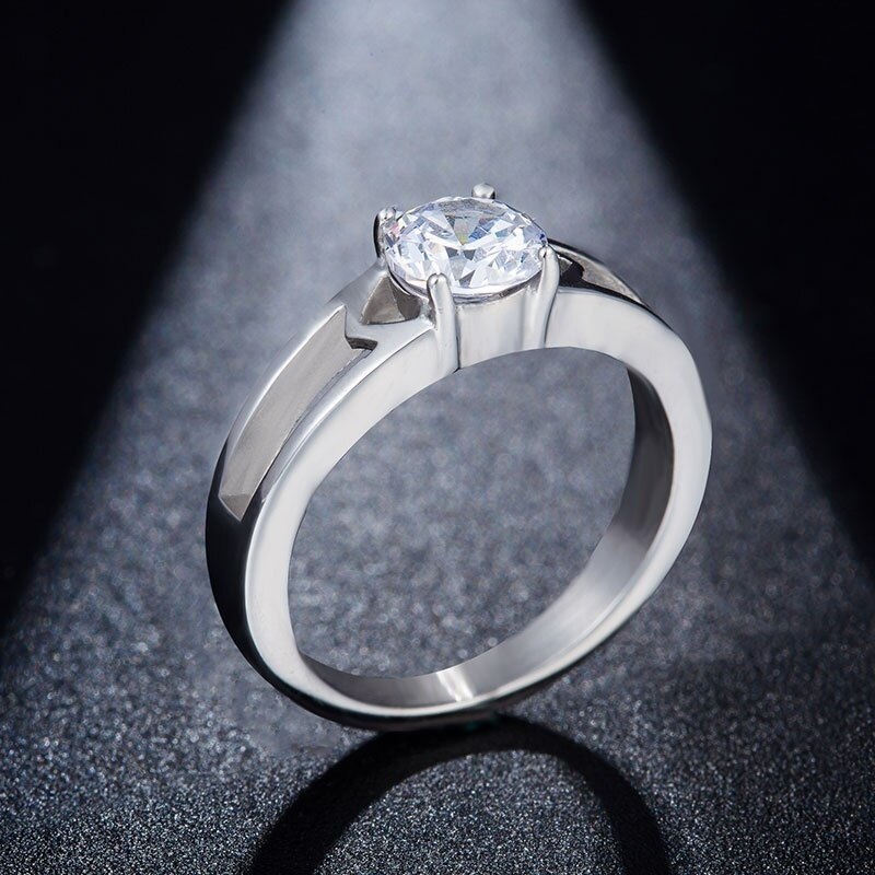 Trouwring Dames - Roestvrij Staal Zirkonia - Rond Geslepen - US Maat 6-9 - 3mm Band: 6 / Wit