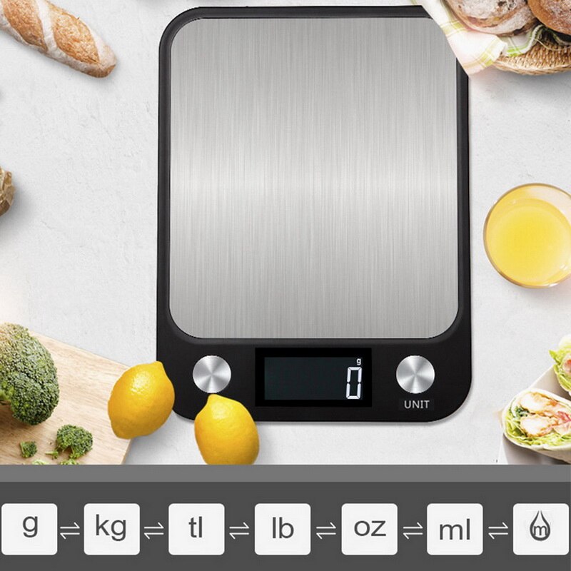 Báscula Digital multifunción para alimentos, balanza de cocina con pantalla LCD, 5/10kg/1g, de acero inoxidable, para pesar alimentos, herramientas de cocina