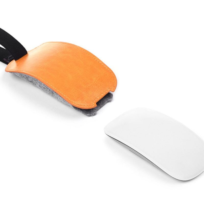 Orange PU Leather Felt Mouse Pouch Travel Carry Case Dust Cover Mice Storage Bag for Apple Magic Mouse 2 Kit
