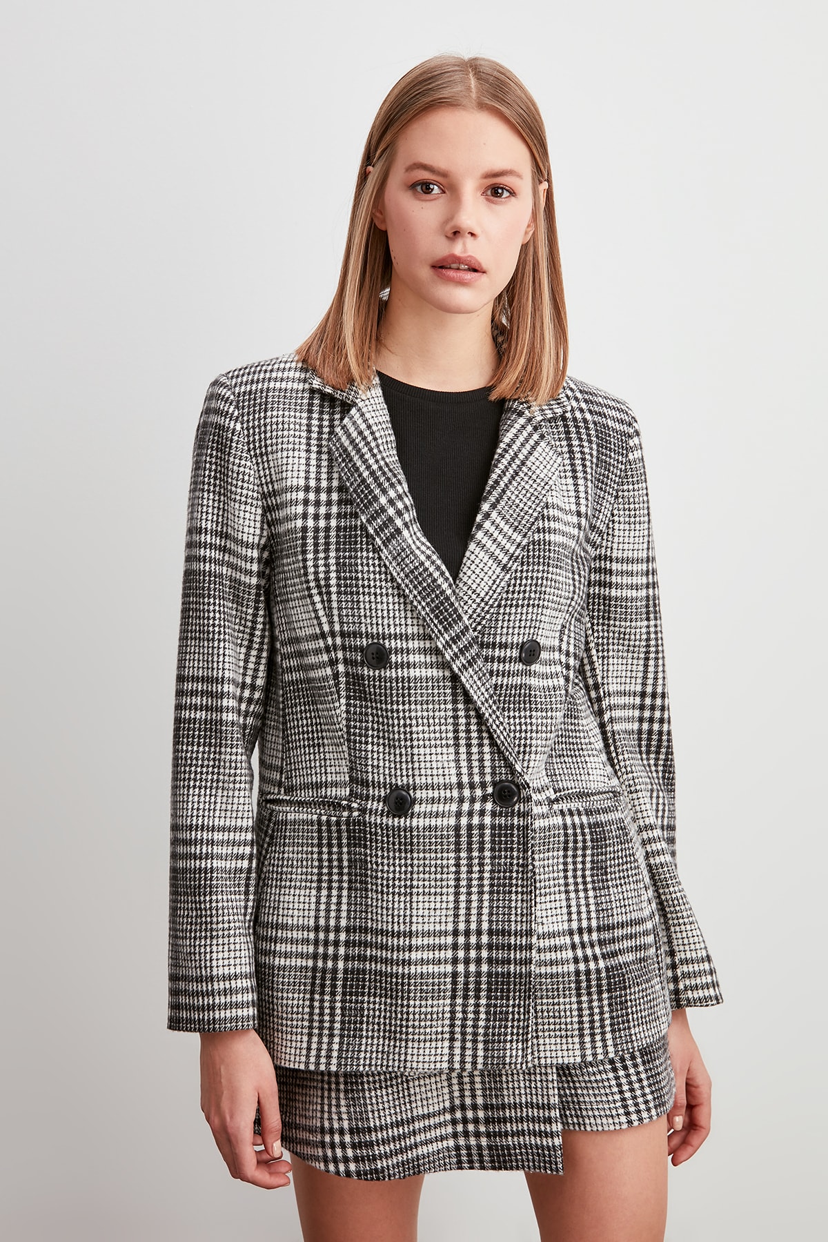 Trendyol Plaid Coat Jacket TWOAW20CE0386: 38