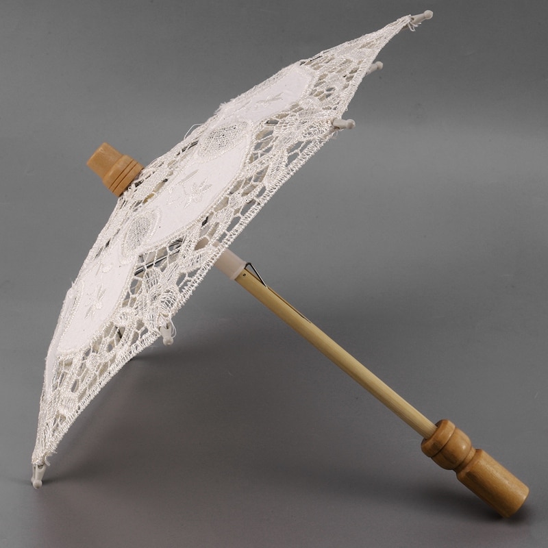 12 tommer mini vintage træbroderi bomuld blonder parasol paraply bryllup paraply så lille til bryllup foto rekvisitter børn gi