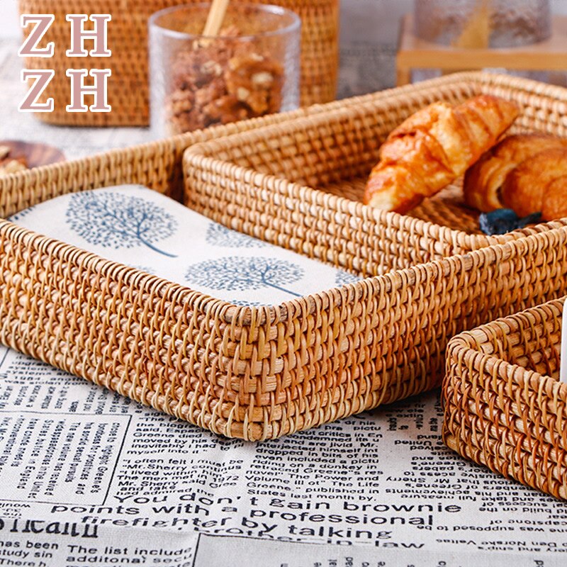 Hand-Geweven Opslag Mand Rotan Opbergvak Rieten Manden Brood Fruit Ontbijt Display Box Ambachten Home Decoratie