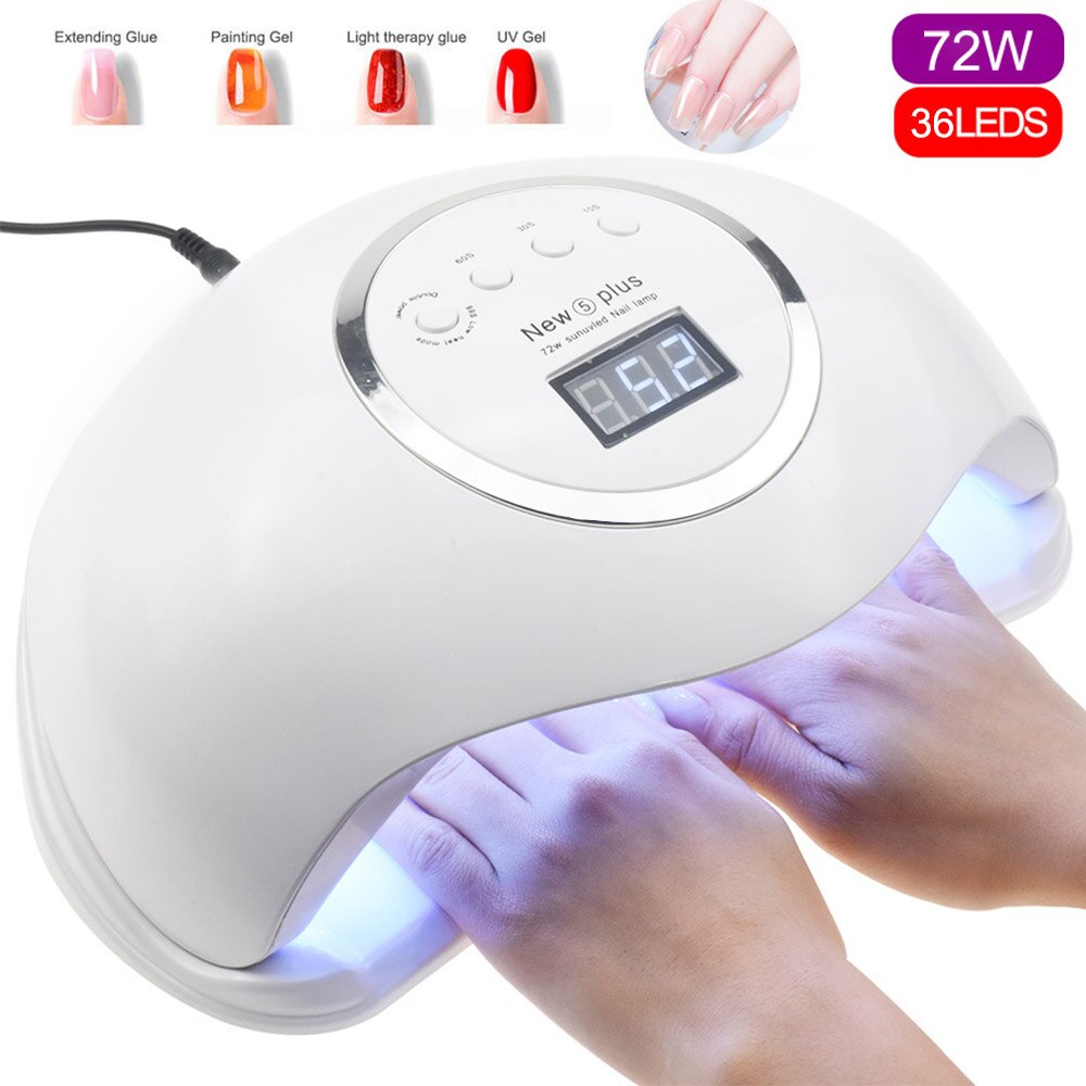 SUN5 Pro-Lámpara Led UV para secado de uñas, de 80W/72W, para todo tipo de geles, 45 luces Led UV para manicura, sensor de luz infrarroja solar: 72W NEW 5 PLUS