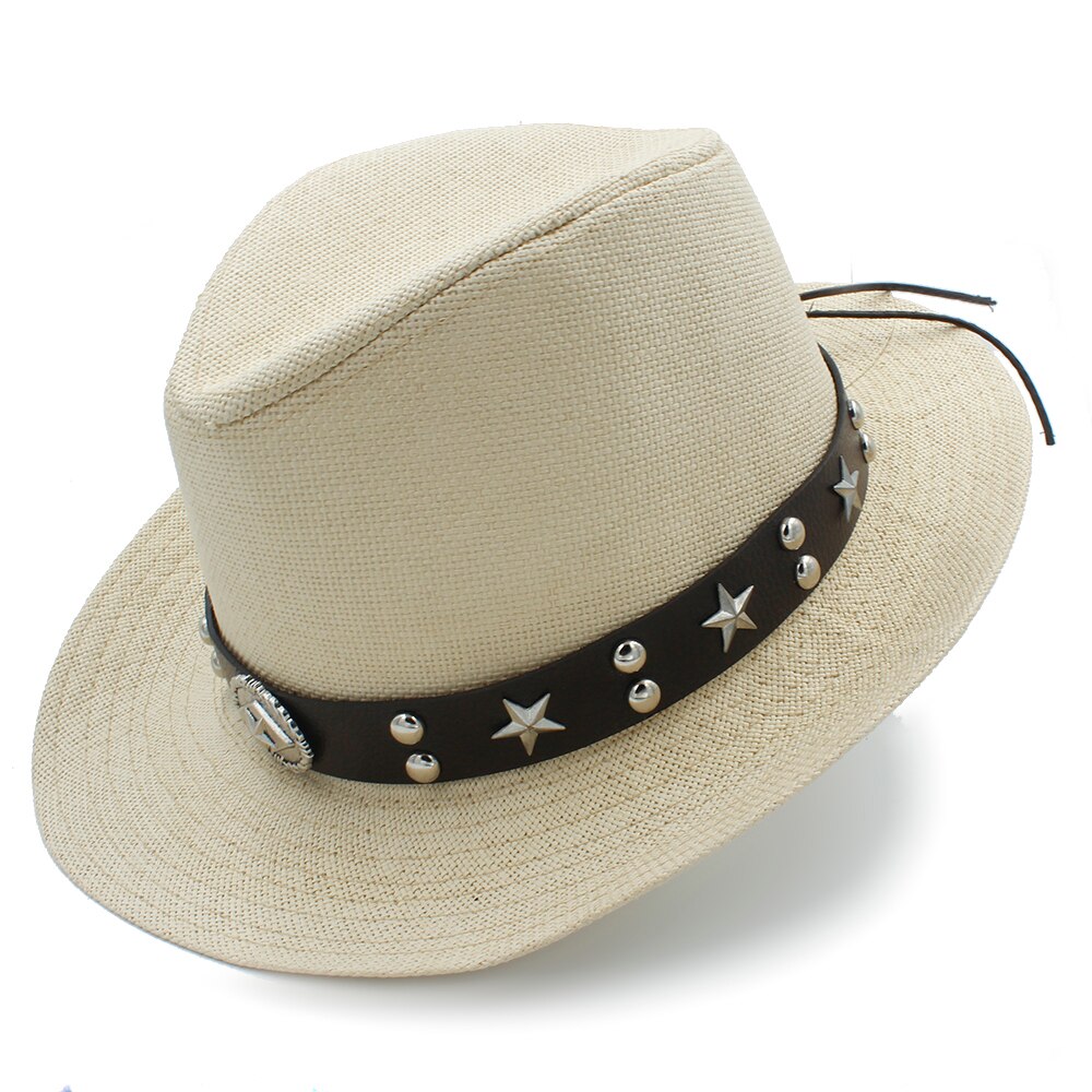 Naiset miehet olki western cowboy hattu kesäksi cowboy cowgirl aurinkohattu sombrero caps punk vyö hyvä pakkauskoko 58cm