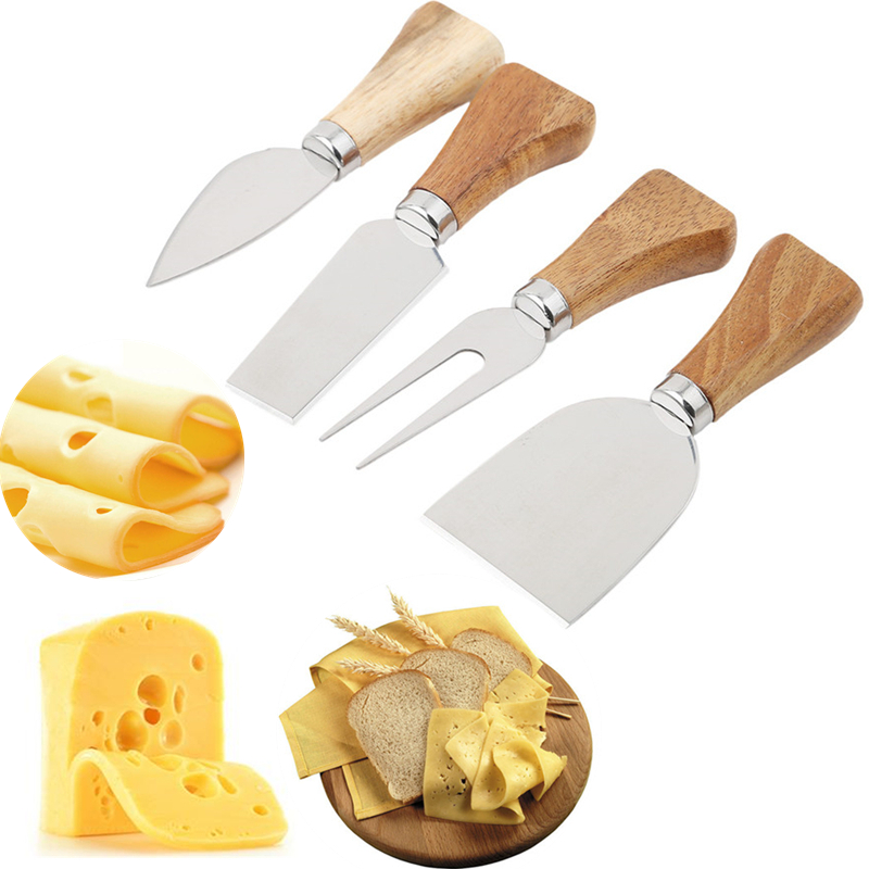 4PCs/ Set Knives Cheese Grater Board Set Bamboo Wood Handle Cheese Knife Slicer Kit Kitchen Cooking Tool Cheese Cutter Slicer