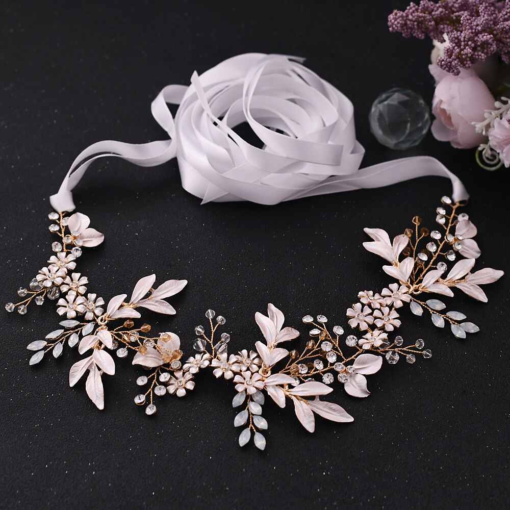 Trixy  sh278- g champagne gouden riem trouwriemen strass riemen bruidsjurk riem bruiloft accessoires bruidssjerp bruidsriem: Gebroken wit lint