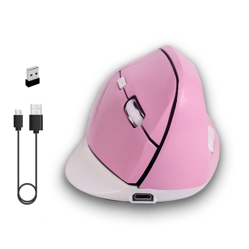 SeenDa-ratón inalámbrico para ordenador portátil, Mouse ergonómico Vertical recargable de 2,4G, Plug and Play, 1200/1600/2400 DPI: Pink White