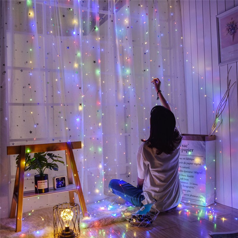 LED Gypsophila Icicle Rainbow Curtain String Lights Remote Control Bedroom Decor Fairy Light USB Power Garlands for Wedding Xmas