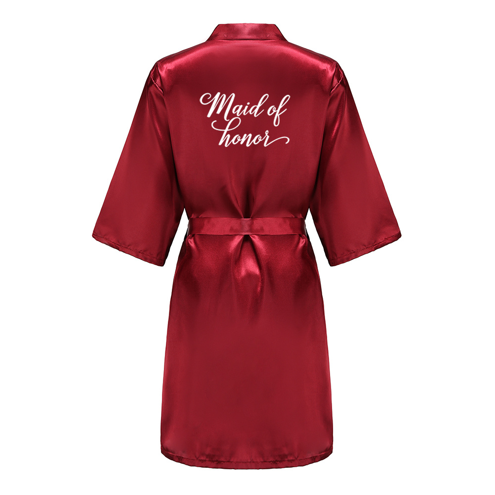 Bury Bridesmaid Mother Of The Bride Robes With White Letters Wedding Women Satin Bridal Party Bathrobe
