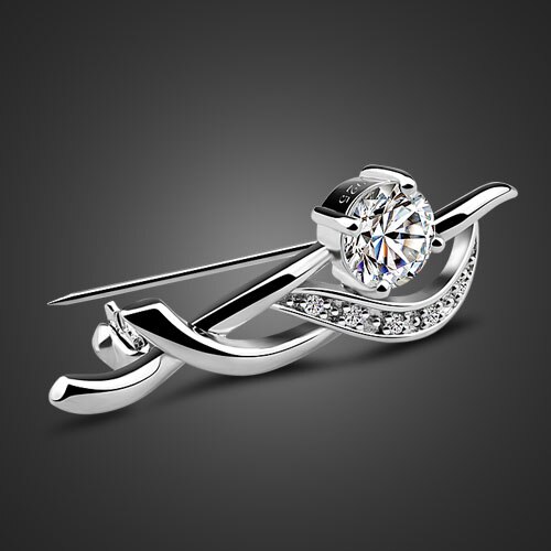 Popular female models silver jewelry 925 sterling silver brooch charm jewelry zircon inlaid ladies solid silver bijoux