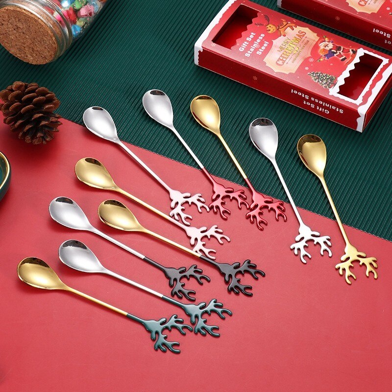 Juego de cubiertos de acero inoxidable, Set de utensilios de cocina, cuchara de postre, cucharas de té, , de Navidad