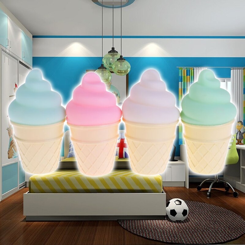 Novelty Ice Cream Cone Shaped Night Light Desk Table Lamp Kids Children Decor