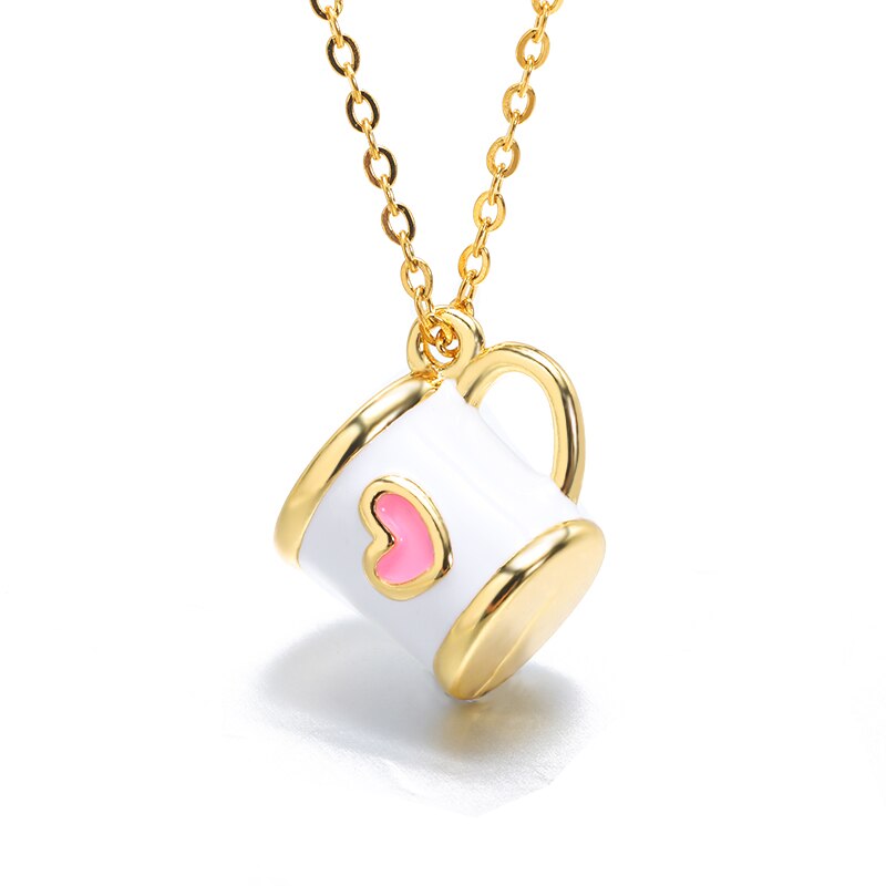 Nette Kleine Rosa Tasse Halskette Weißen Kragen Frauen Halskette Offizielle Schmuck Edelstahl Kette Halskette: N03722G-1