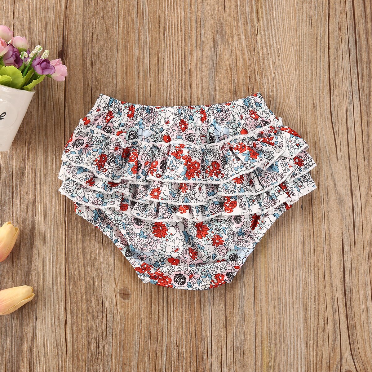 Flæser lagdelte pp-shorts spædbarn baby piger drenge shorts baby piger bomuld floral elastik talje korte bukser bukser tøj