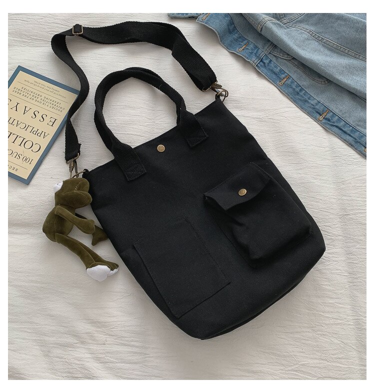 Zuid-koreaanse vrijetijdstas met wild pocket canvas, leuke schoudertas, studentenpersoonlijkheid, damesschoudertas: Zwart