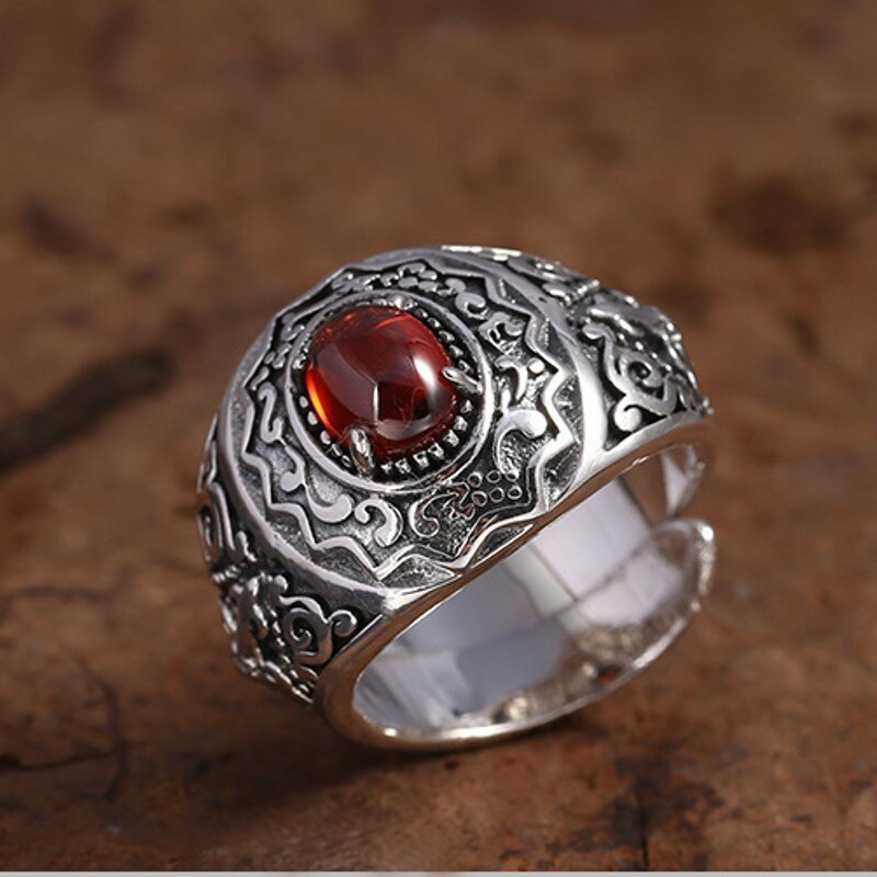 2019 nuovo 100% reale S990 sterling gioielli in argento granato anello in argento Thai argento retro pantaloni a vita bassa degli uomini anello di modo per uomo