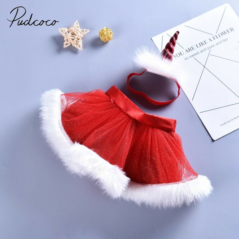 Baby Skirts Infant Christmas Red TUTU Skirt Halloween Party Tutu Unicorn Baby Headband 2Pcs Chiffon Skirts Photo Props