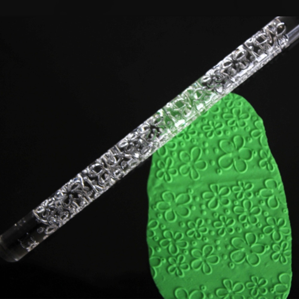 Non-stick Textured Embossing Acrylic Rolling Pin Fondant 2 Patterns Cake Roller: Default Title
