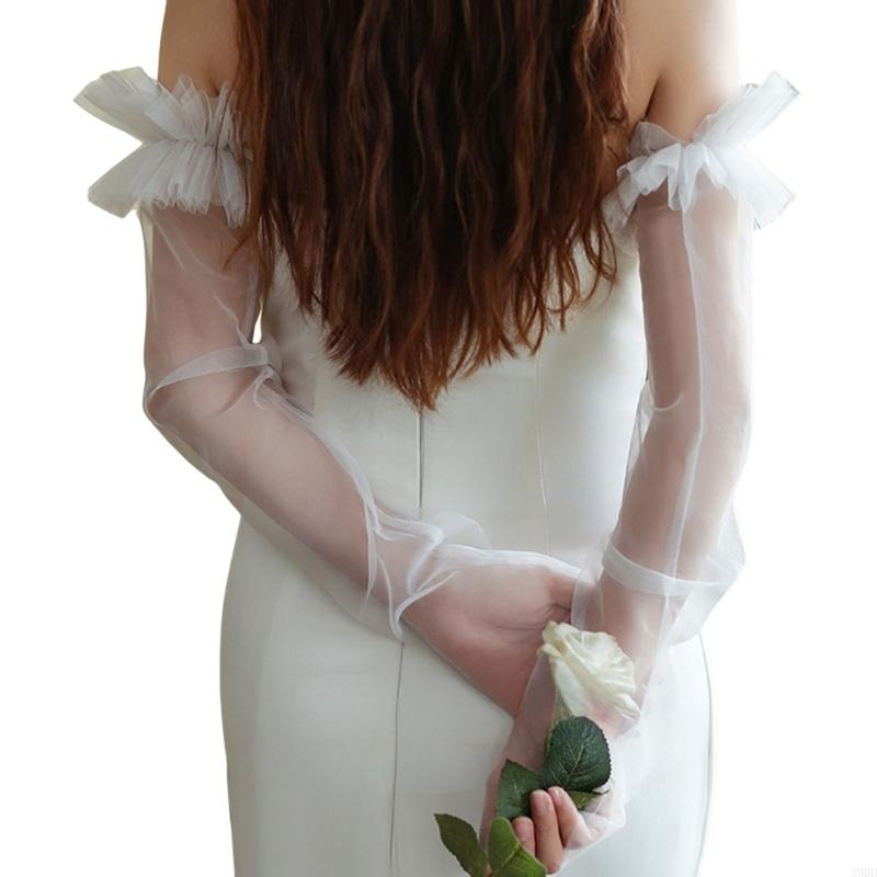Couvre-bras longs transparents pour mariée, avec motifs en dentelle, pour cérémonie mariage, 39BD