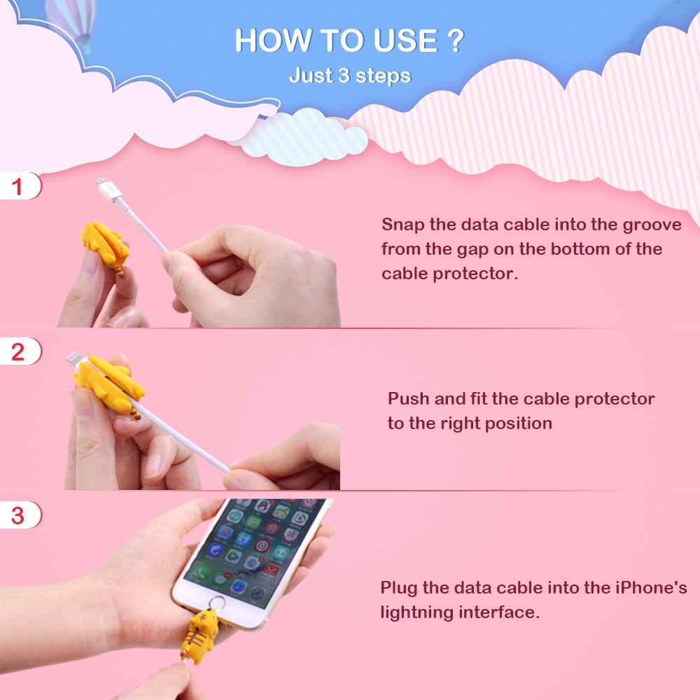 CHIPAL Cute Bites Animal Cable Protector for iPhone USB Charger Cable Organizer Cartoon Wire Winder Bite Chompers Phone Holder