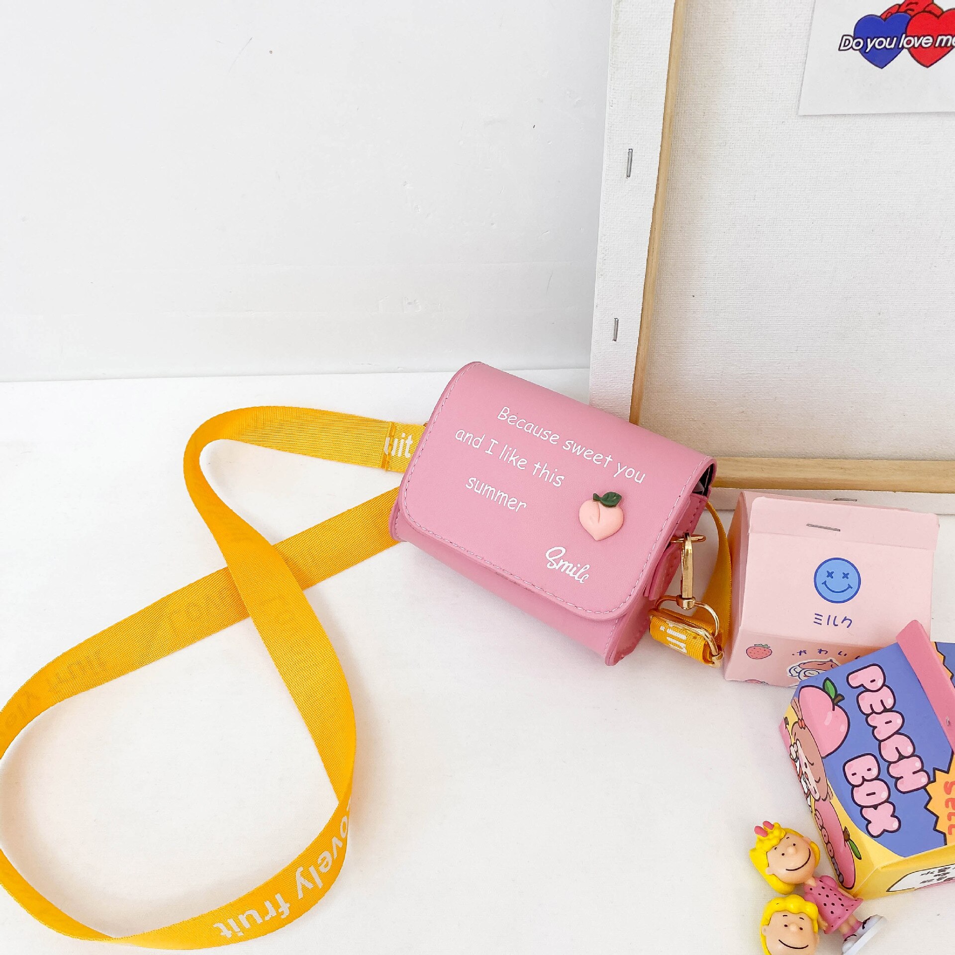 Leuke Baby Mini Handtas Leuk Meisje Fruit Crossbody Tassen Kawaii Kids Kleine Coin Wallet Bag Meisjes Veranderen portemonnee: Roze