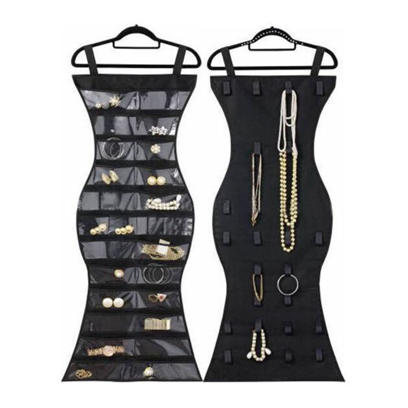 24 zakken en 16 klittenbandsluitingen, dubbelzijdige hangende sieradenorganizer, oorbellen, ketting, armband, garderobekast