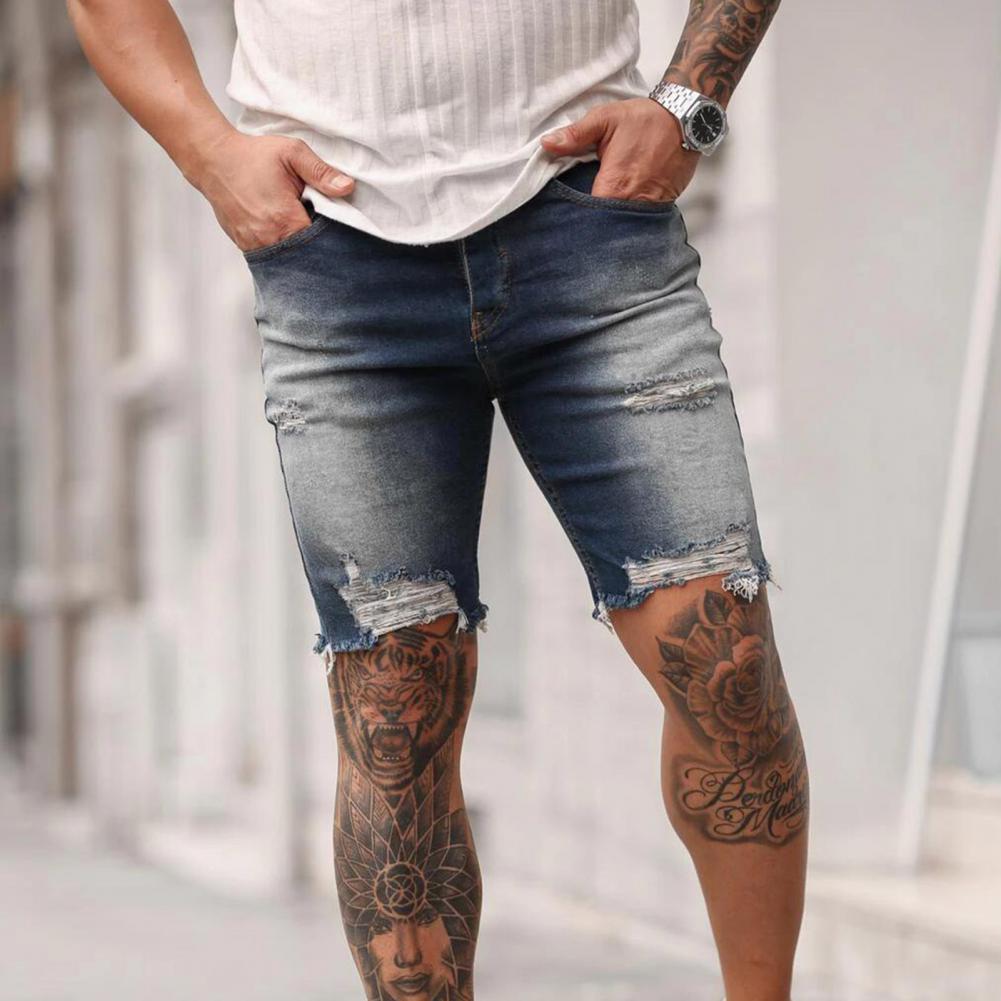 Mannen Ripped Korte Jeans Katoen Shorts Ademend Denim Shorts Mannen Jeans Vernietigd Hole Skinny Korte Jean Homme Pantalones Hombre