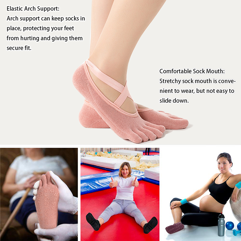 Mkeps Yoga Sokken Vrouwen Cushioned Gewatteerde Anti-Slip Grips &amp; Bandjes Toeless Halve Teen Sokken Voor Yoga Ballet pilates Dans Barre