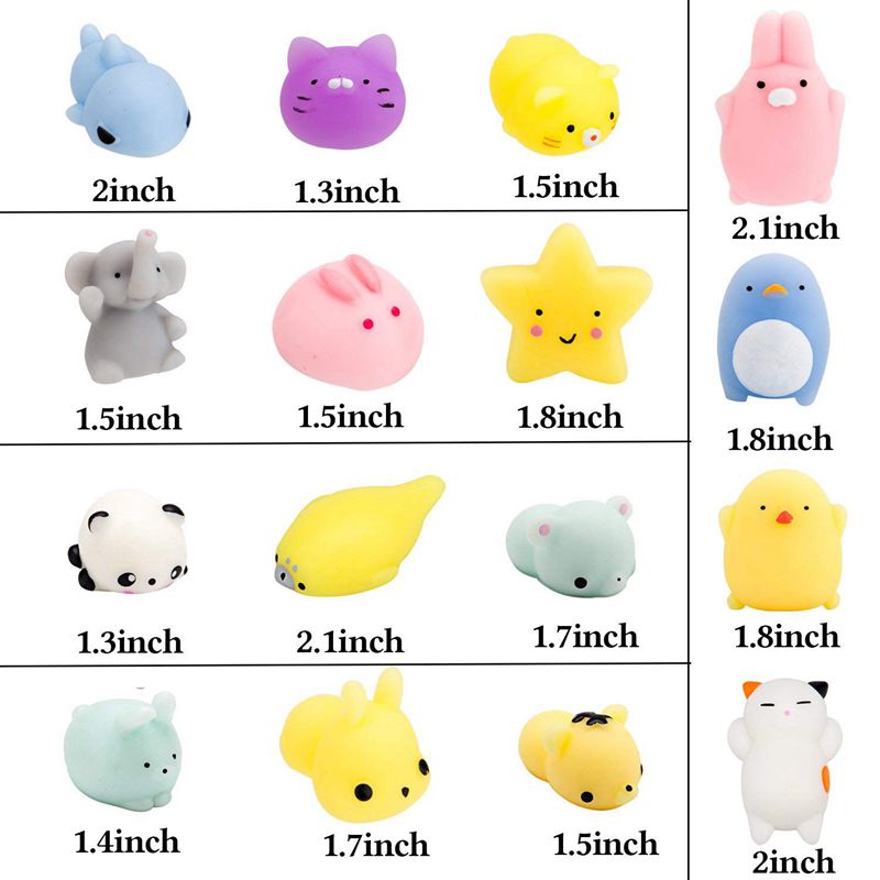 Random 30 Pcs Cute Animal Mochi Squishy, Kawaii Mini Soft Squeeze Toy,Fidget Hand Toy for Kids ,Stress Relief,Decoration, 30