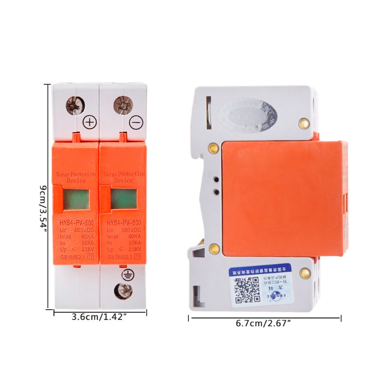 Dc 1000v 500v 20ka ~ 40ka 2 p 2 stang spd hus overspenningsvern beskyttende lavspenningsavleder enhet hys 4- pv -1000 35mm din skinne