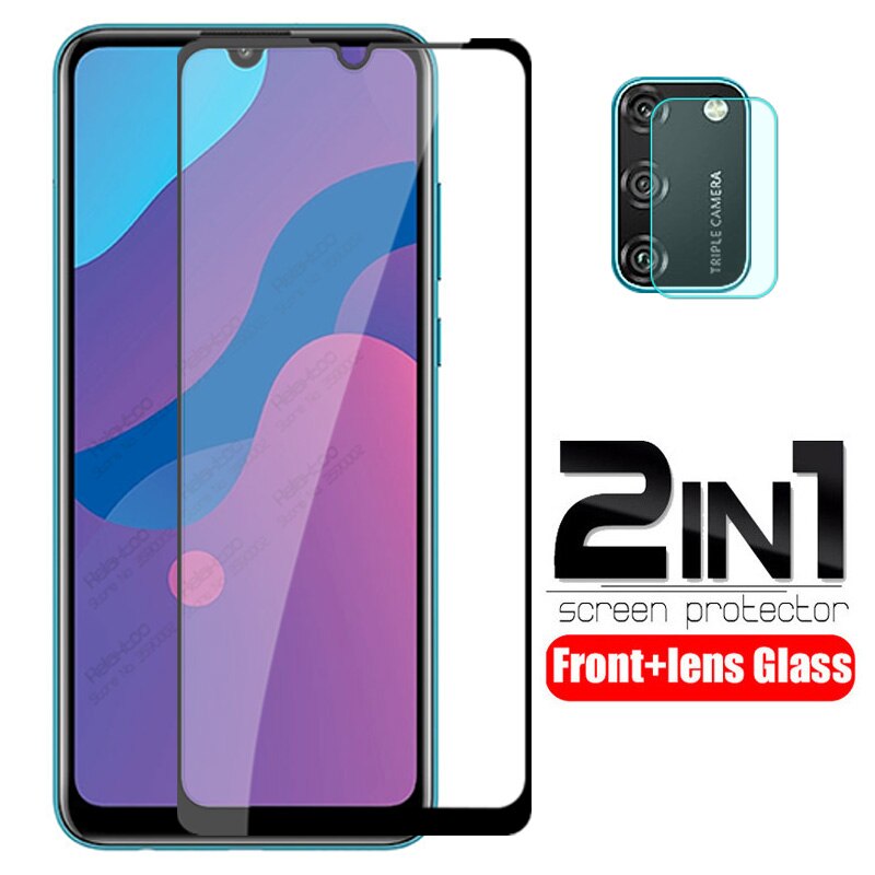 2 en 1, cristal protector de lente de cámara para huawei honor 9a, cristal templado para honor 9s 9c honer xonor 9 a s c, película protectora de pantalla: 2in1 1Front 1camera / honor 9c